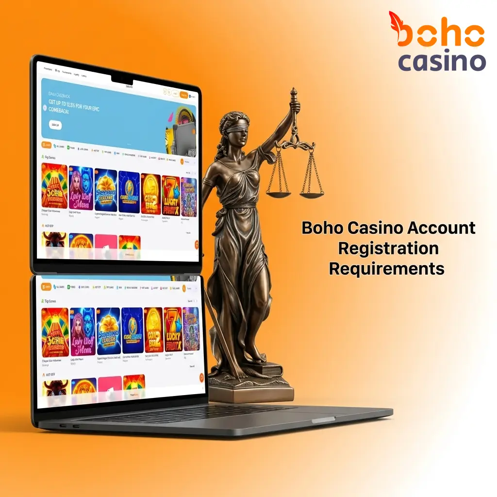 Boho Casino account registration requirements showing eligibility criteria including age, location, and valid personal details