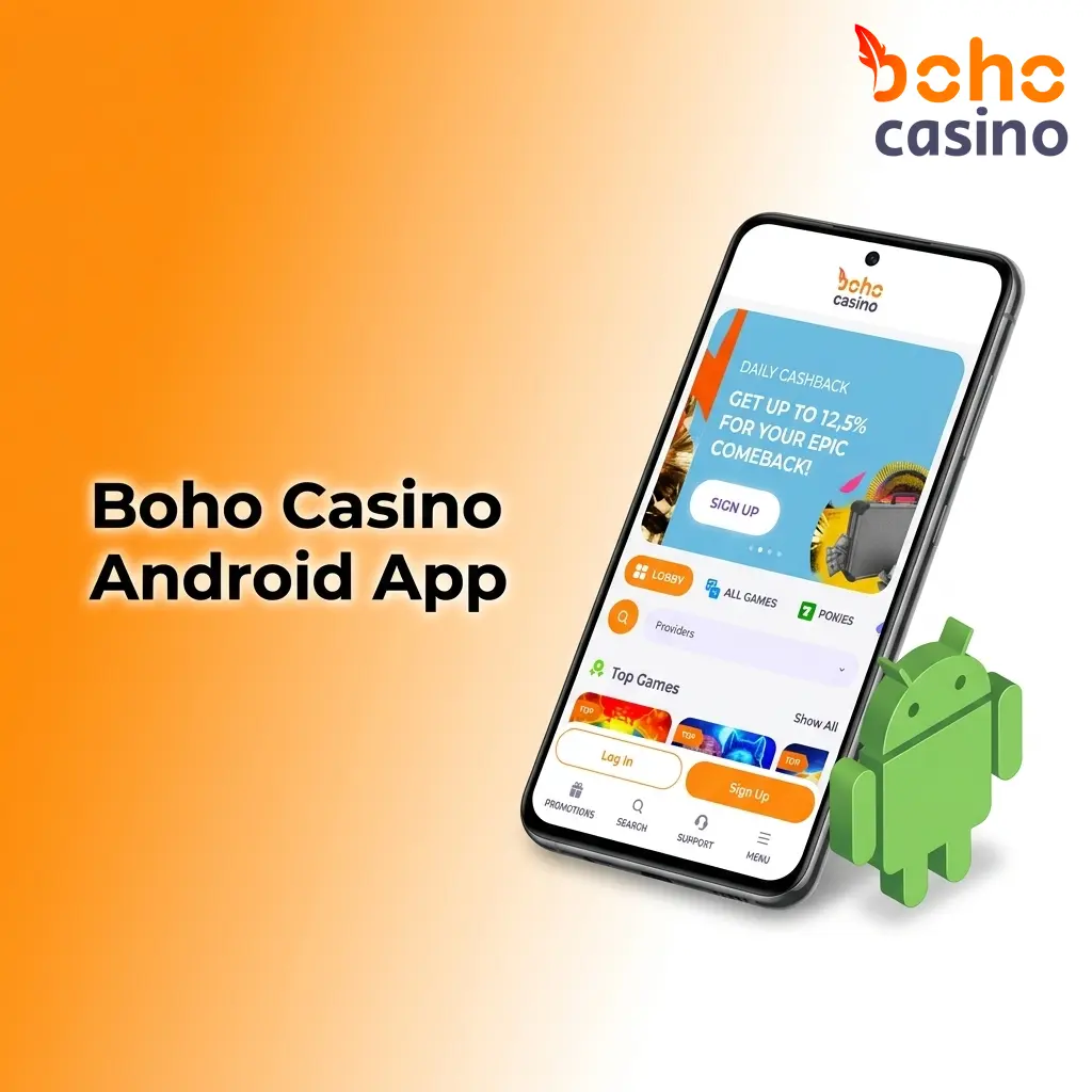 Boho Casino Android app download screen showing mobile casino and sports betting access for Australian players