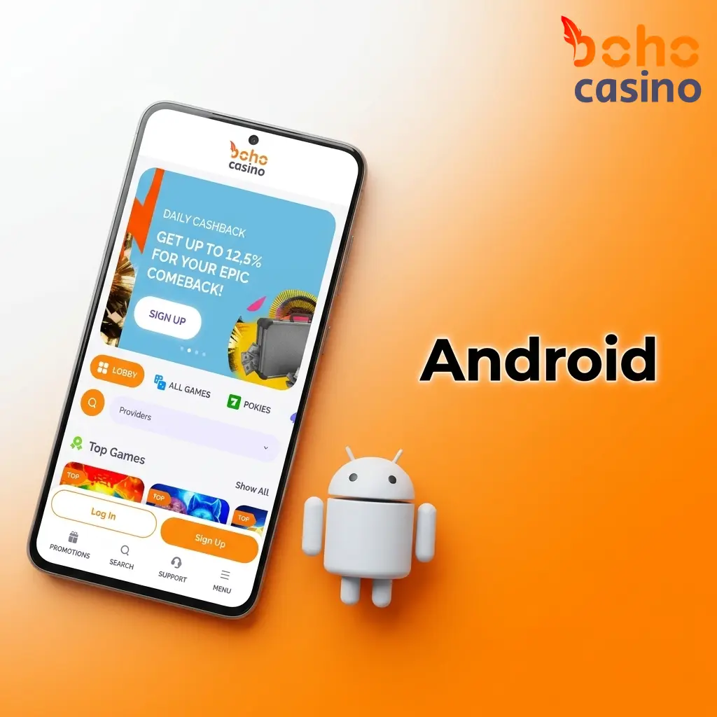 Boho Casino Android mobile browser PWA shortcut setup on smartphone home screen for instant casino access