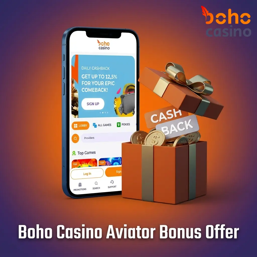 Boho Casino Aviator bonus offer with 125% match up to 7,500 AUD and 100 Free Spins for new players