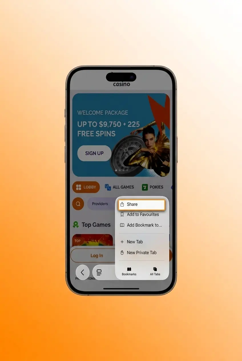 Boho Casino PWA installation steps on iOS Safari to play Aviator on iPhone or iPad home screen