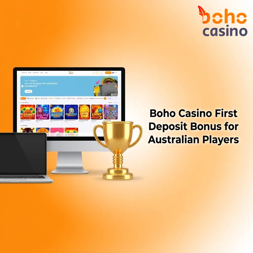 Boho Casino first deposit bonus options for Australian players showing 100% up to AUD 777 or 125% up to AUD 7,500 with 100 Free Spins