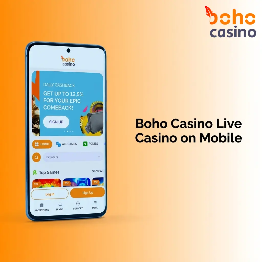 Boho Casino live casino mobile app showing live dealer tables on Android and iOS devices for Australian players