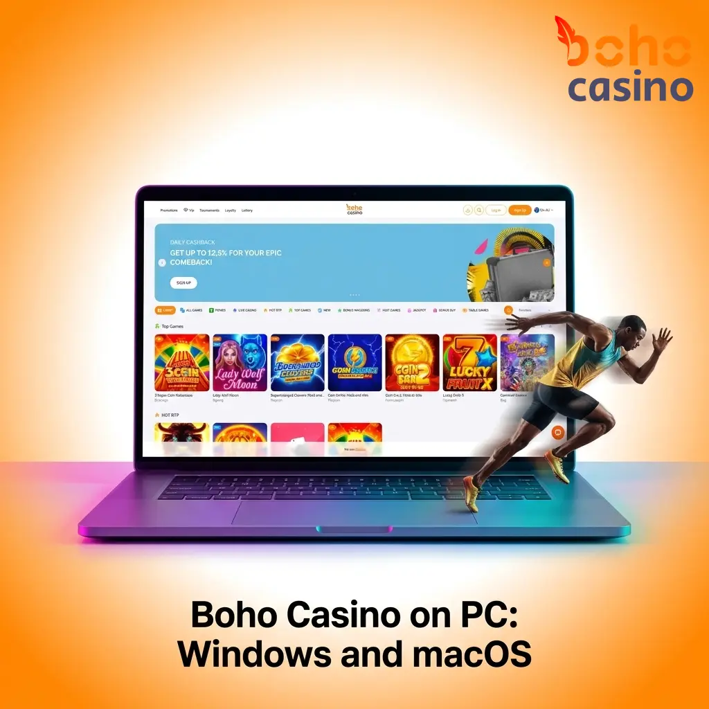 Boho Casino desktop platform running in a web browser on a PC, accessible on Windows and macOS without downloading software