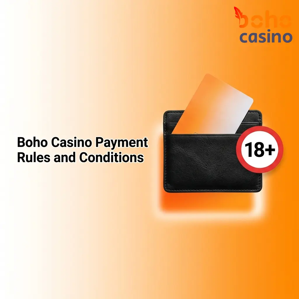 Boho Casino payment rules showing KYC verification, withdrawal limits, bonus wagering, and AUD transaction conditions for Australian players