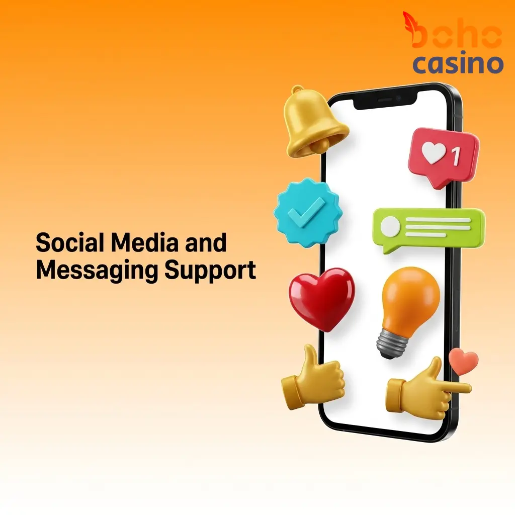 Boho Casino social media and messaging support channels including Facebook, Instagram, Twitter and Telegram for player inquiries