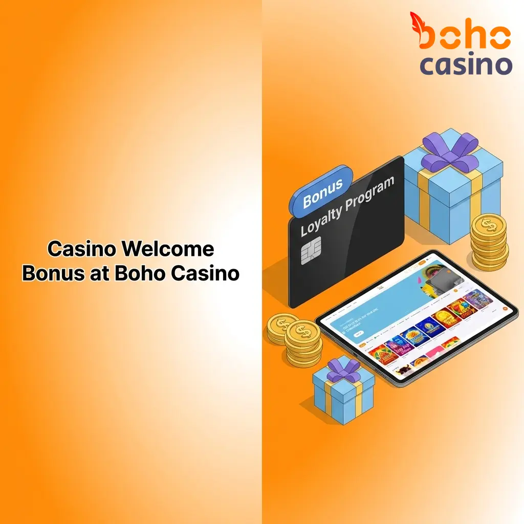Boho Casino welcome bonus offer showing 125% match up to 7500 AUD plus 100 Free Spins for Australian players