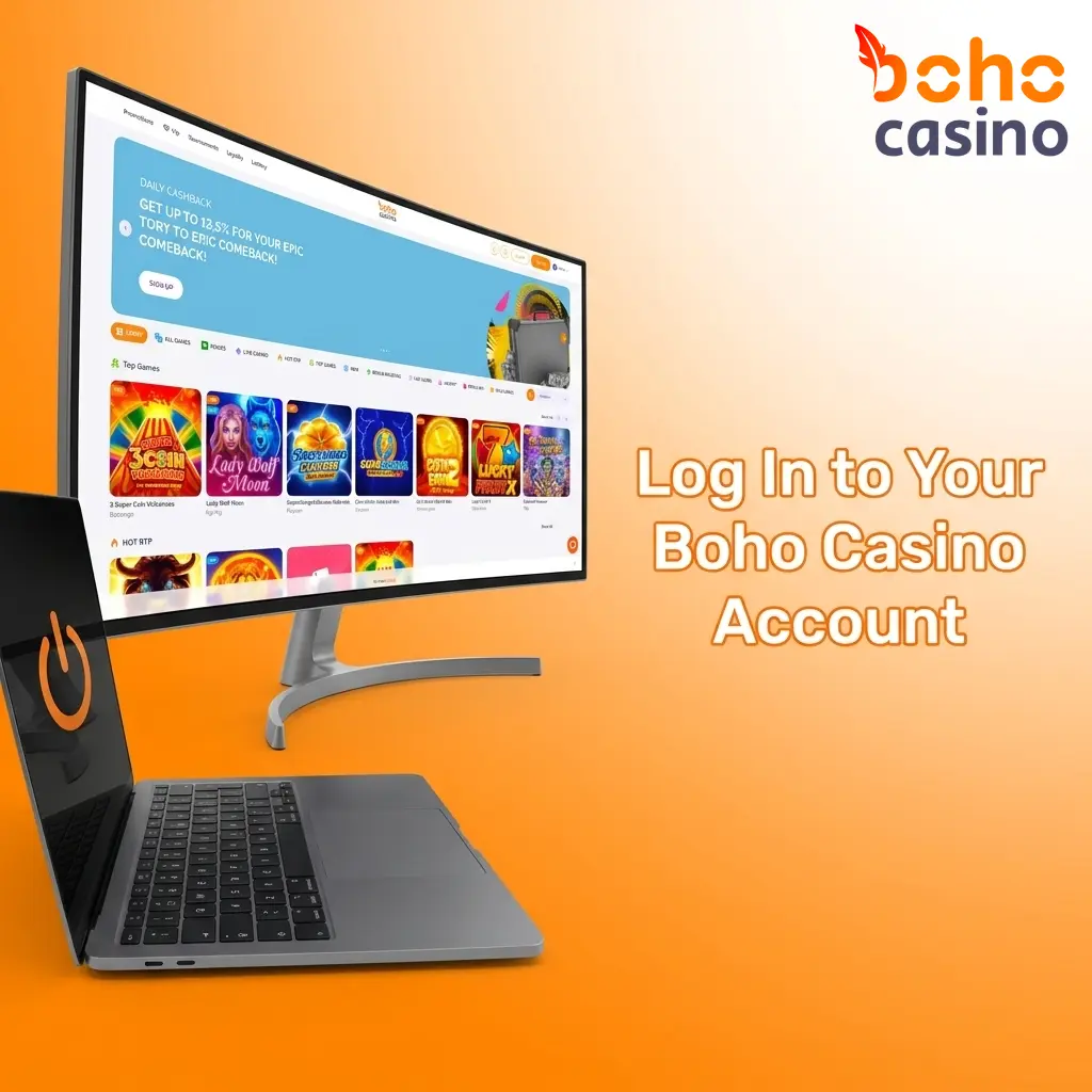 Boho Casino login page showing the sign-in panel with email and password fields for account access