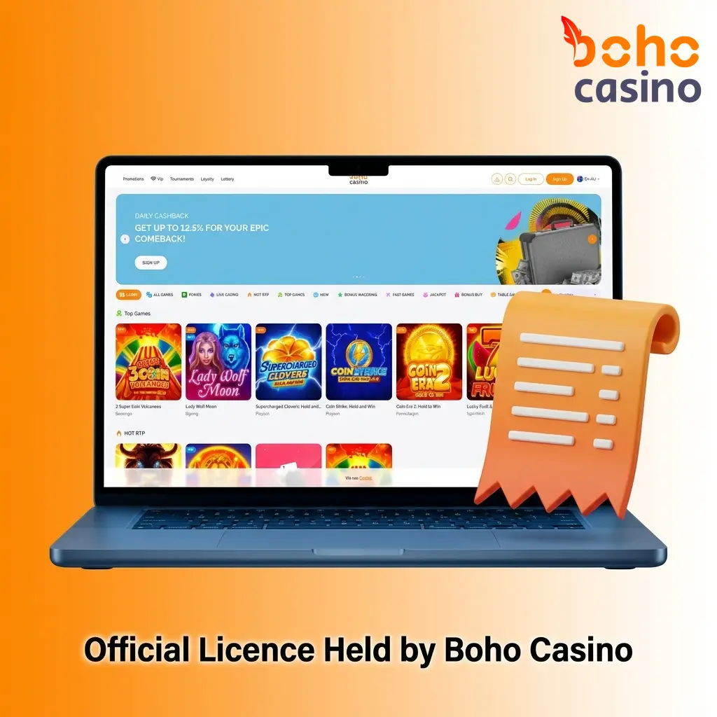 Boho Casino Curaçao eGaming licence certificate issued by Antillephone N.V. under number 8048/JAZ