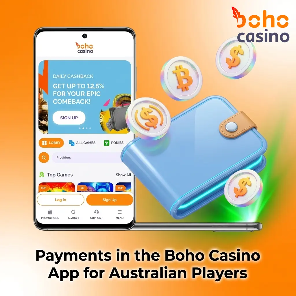 Boho Casino app payment methods for Australians including Visa, Mastercard, Apple Pay, crypto options and Neosurf