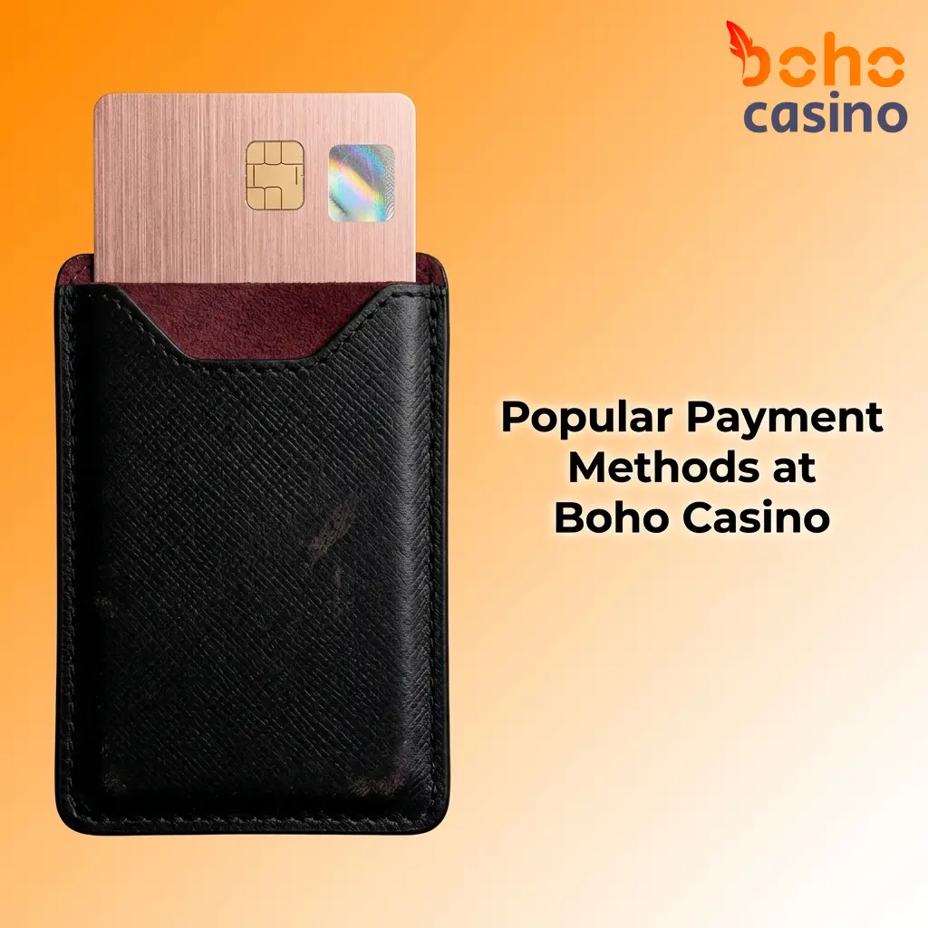 Boho Casino payment methods including Visa, Mastercard, Apple Pay, Neosurf, and crypto for Australian players