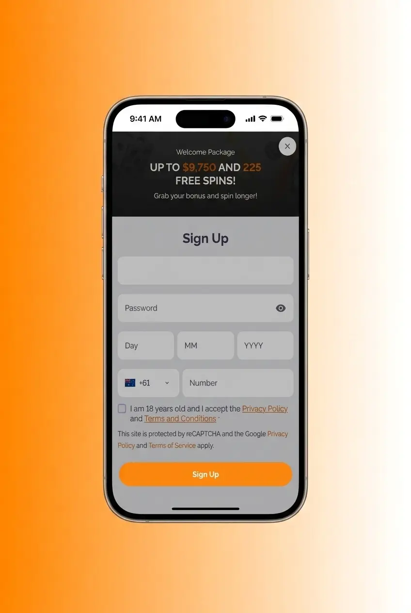 Boho Casino app registration steps on mobile showing sign-up process for Australian users aged 18 and over