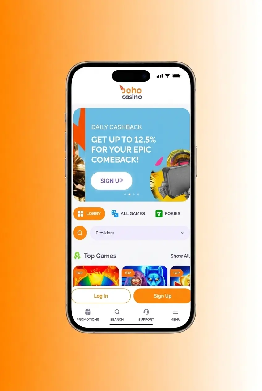Boho Casino app registration steps on mobile showing sign-up options for Android and iOS users in Australia