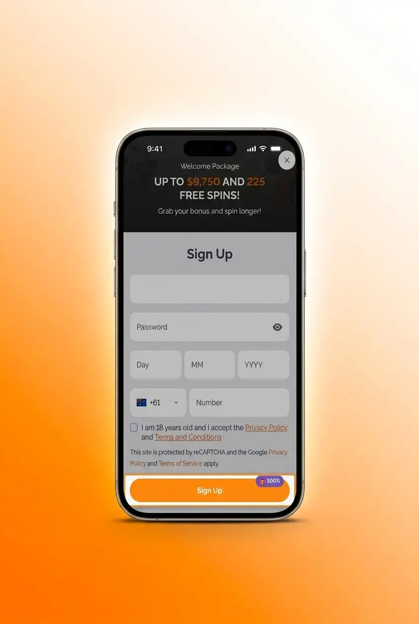 Step-by-step Boho Casino registration process for sports betting, showing sign-up form and AUD account setup