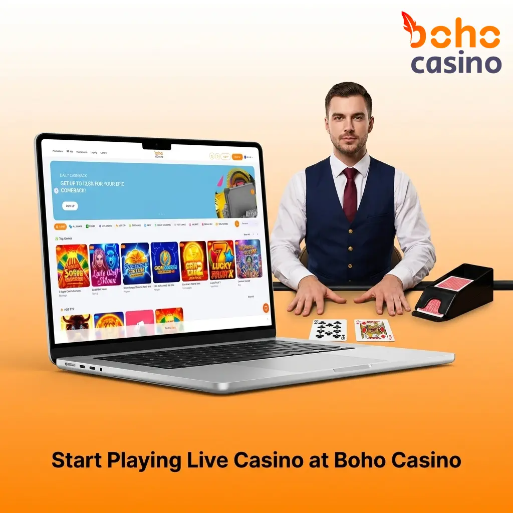 Step-by-step guide to starting live casino games at Boho Casino, from registration to joining a real dealer table