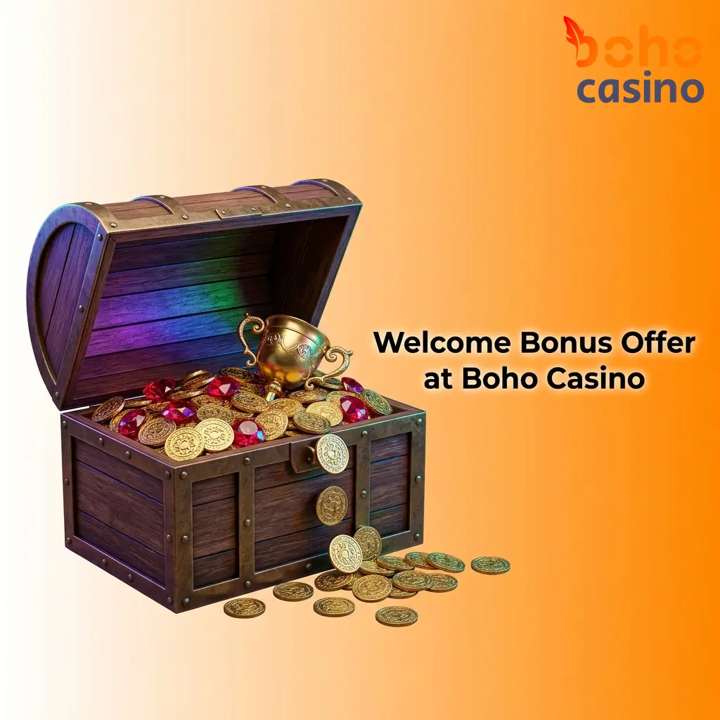 Boho Casino welcome bonus offer showing 100% match up to 777 AUD and 125% match up to 7500 AUD for Australian players